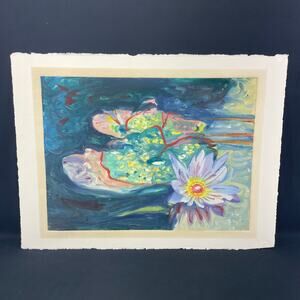1982 "Water Lily" by Jan Kasprzycki Signed Lithograph Print 29" x 35"